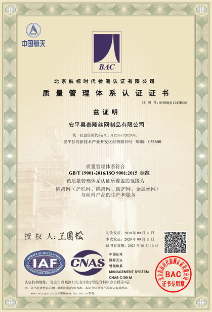 中国 Anping Tailong Wire Mesh Products Co., Ltd. 認証